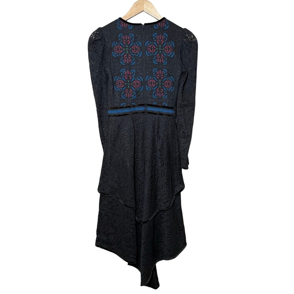 Tadashi Shoji Dress Victoire High-Low Long Sleeve Lace Black Wednesday Size 00 - Picture 2 of 10